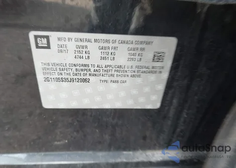 2018 Chevrolet Impala 1Lt from USA, damaged, VIN 2G1105S35J9120062